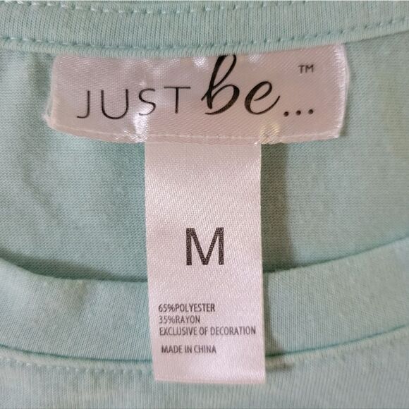 Just Be Women's Aqua Long Sleeve Crewneck Graphic Front Shirt - Picture 2 of 10